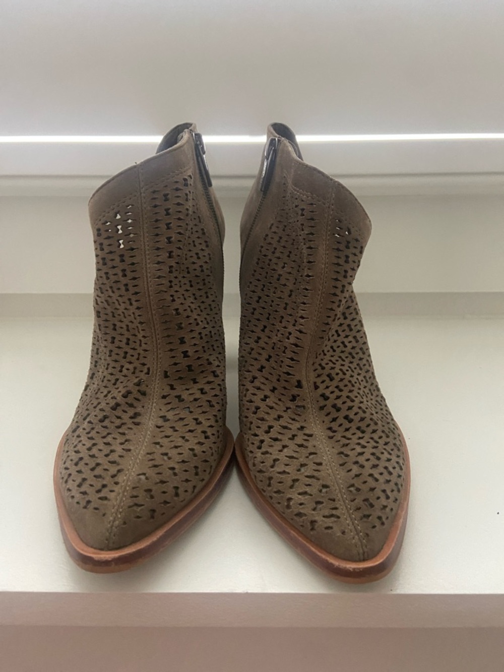 Vince Camuto Perforated Suede Ankle Booties - Taupe